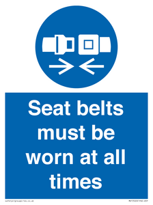 Seat belts must be worn at all times